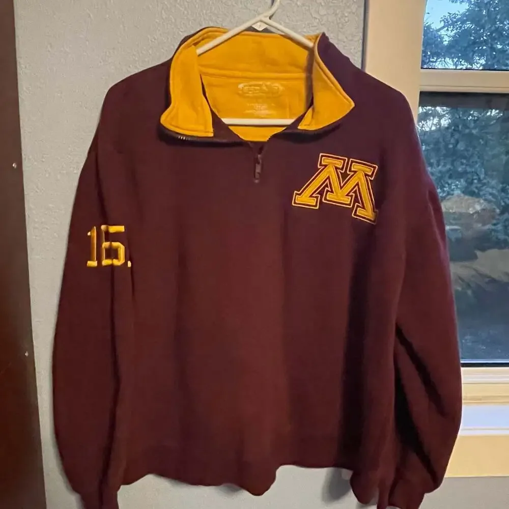 Vintage Minnesota Golden Gophers Quarter-Zip Pullover Sweatshirt Maroon Yellow M